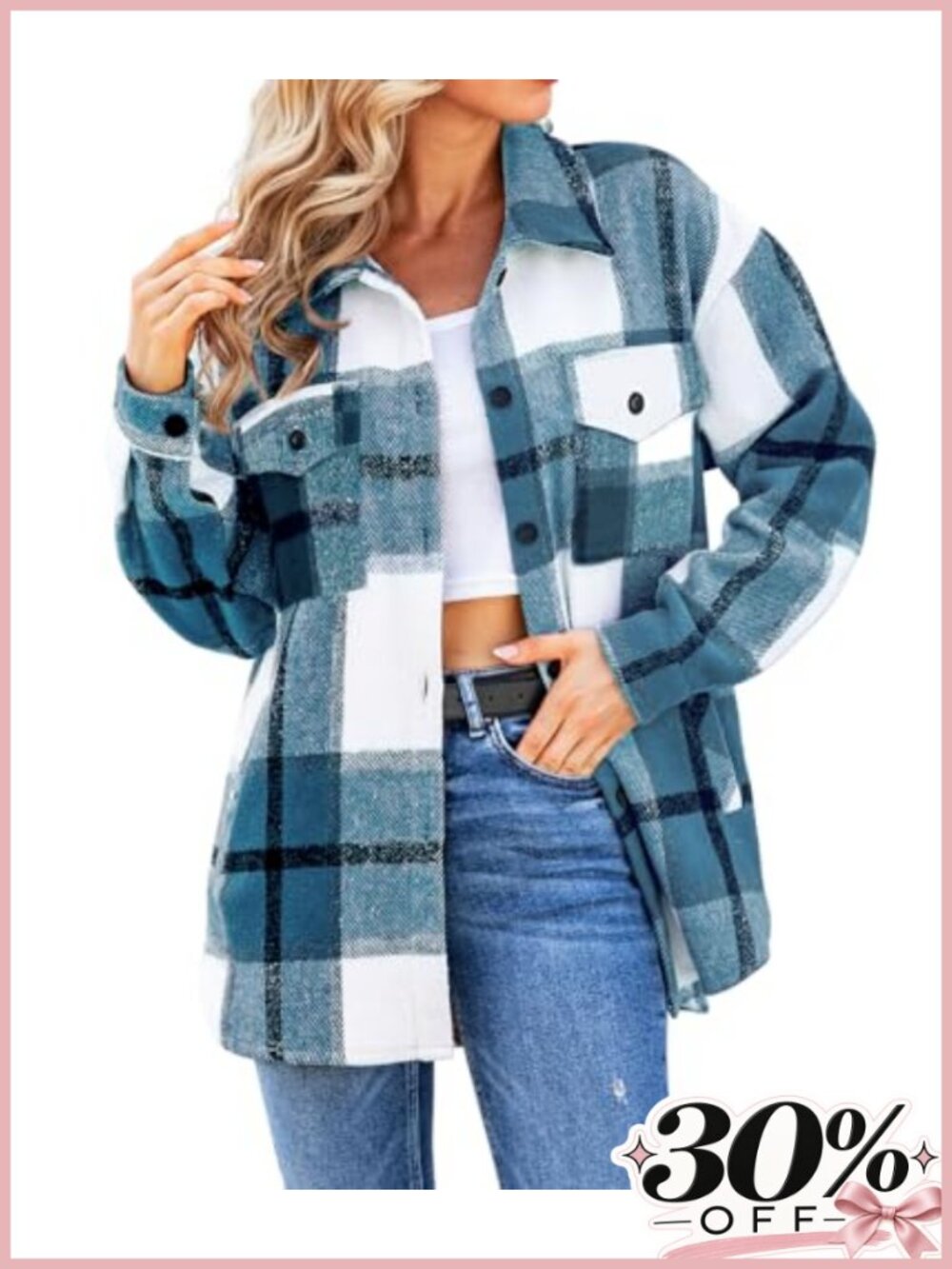 Women's Plaid Shacket Oversized Flannel Button-Down Jacket Casual Layering